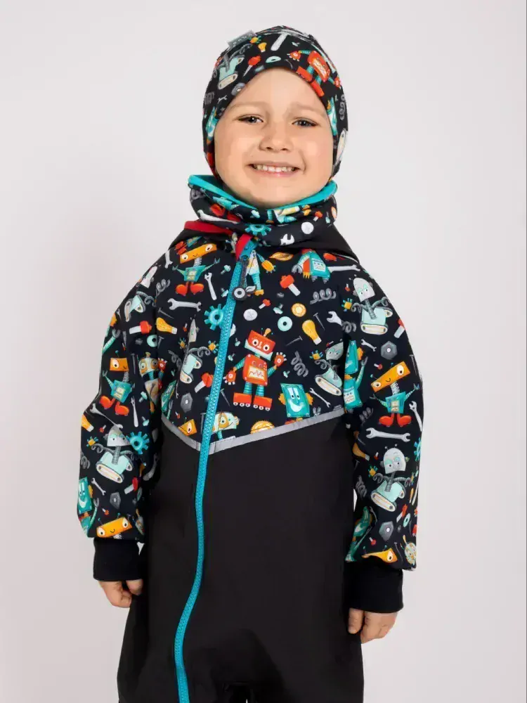 Unuo Batolecí softshellová kombinéza s fleecem Mini Černá Roboti  86/92