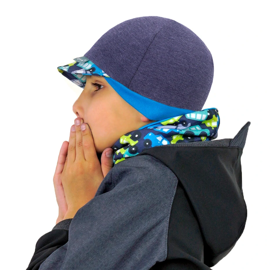 Unuo Teplákovinová čepice s kšiltem Street Jeans temný Autíčka S (45-48 cm)