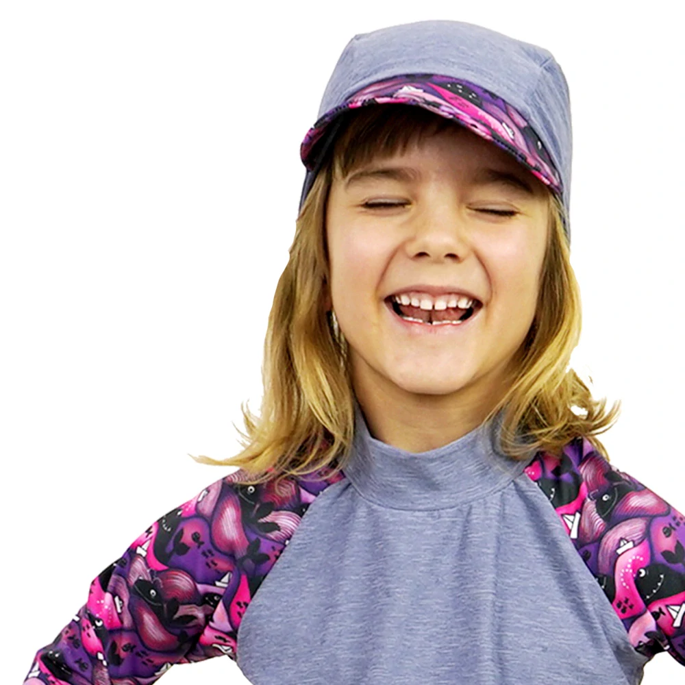 Unuo Funkční čepice s kšiltem UV 50+ Velryby Holka, Žíhaná holubičí šedá S (45-48 cm)