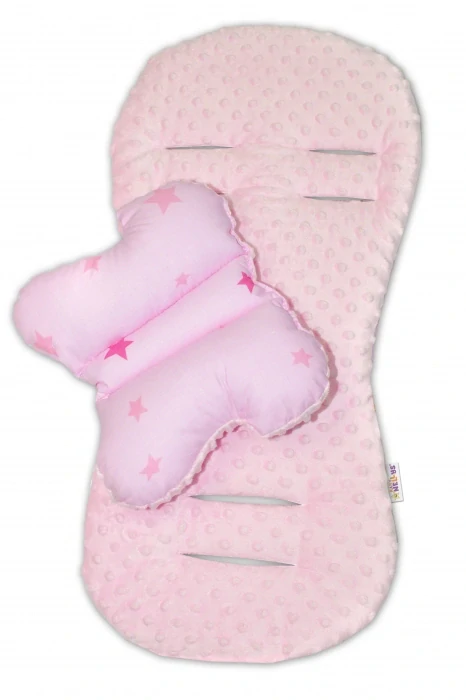 Baby Nellys Komfortní sada do kočárku 2v1 Baby Stars s minky, polštářek a poduška Růžová hvězdička