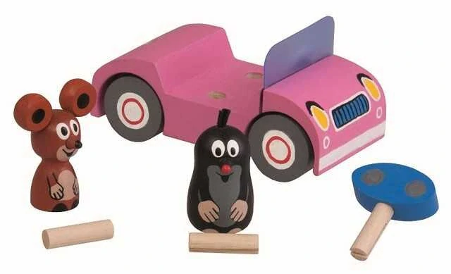 Detoa Dřevěné auto růžové - Krtek na výletě