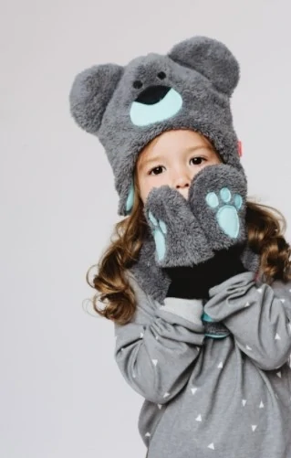 Bexa Zimní čepice na zavazování s oušky Teddy Šedá/mátová, vel. 68/80