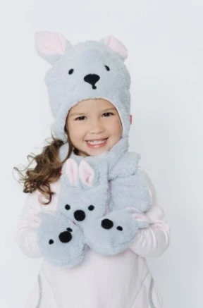 Bexa Zimní čepice na zavazování s oušky Bunny Šedá/růžová,  vel.62/68