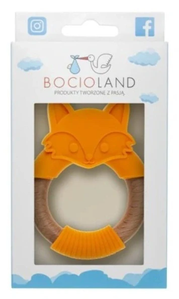 BocioLand Silikonové dřevěné kousátko Liška Oranžové