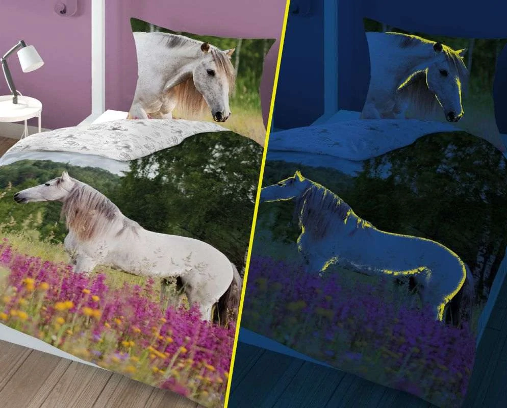DETEXPOL Povlečení Kůň na louce svítící Bavlna, 140/200, 70/80 cm
