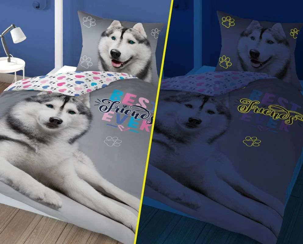 DETEXPOL Povlečení Husky svítící Bavlna, 140/200, 70/80 cm