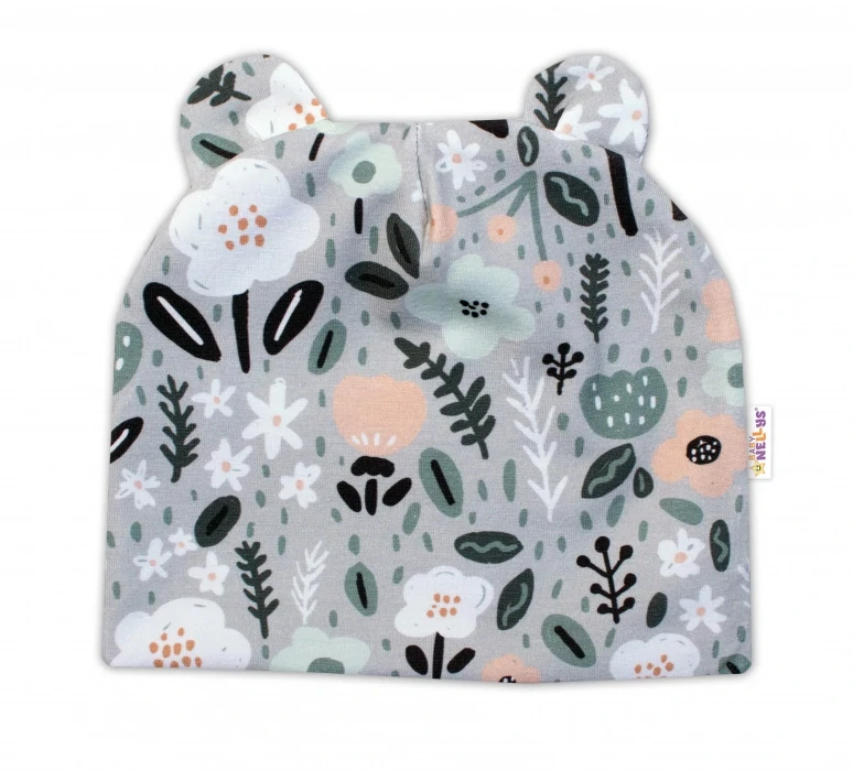 Baby Nellys Dvouvrstvá čepice s oušky, šátek Palouček Mátová Obvod: 42-46 cm