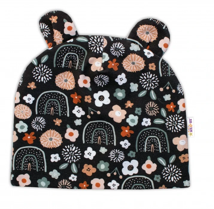 Baby Nellys Dvouvrstvá čepice s oušky, šátek Palouček Grafit  Obvod: 42-46 cm