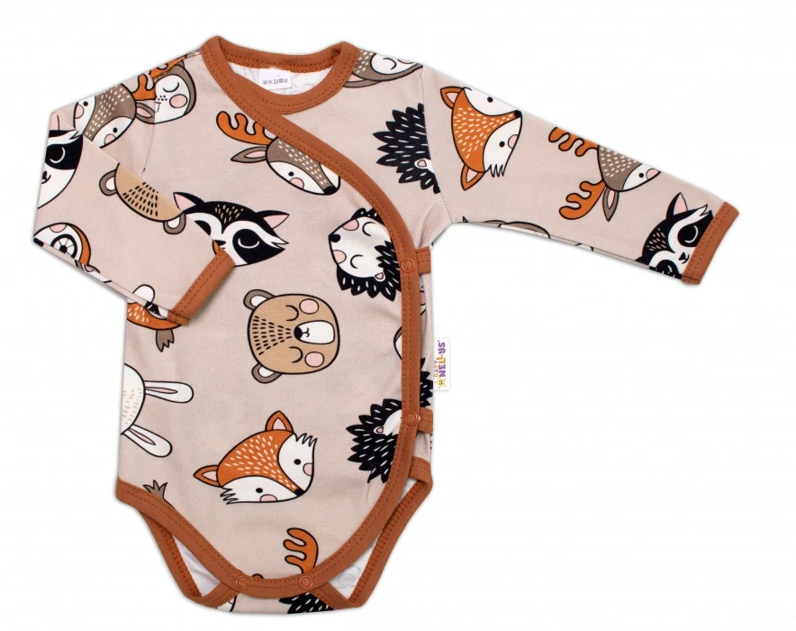 Baby Nellys 2-dílná sada Body dl. rukáv, polodupačky Spící zvířátka Cappuccino, vel.56