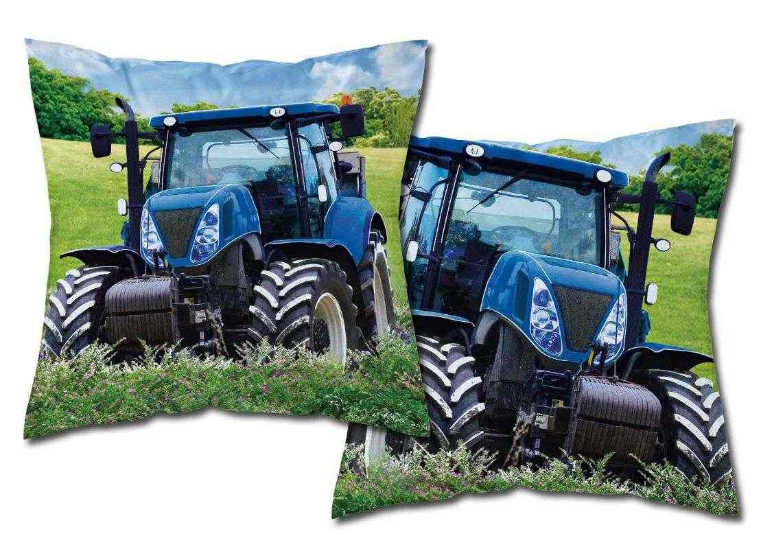 Detexpol Povlak na polštářek Traktor blue Svítící Bavlna, 40/40 cm