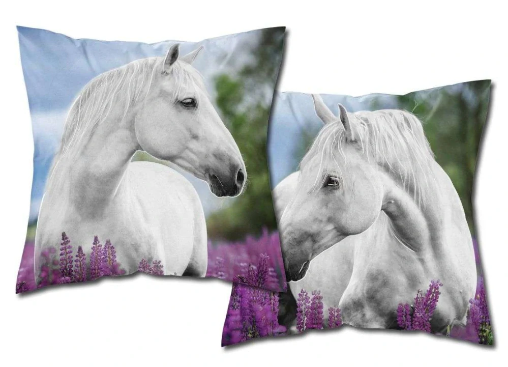 Detexpol Povlak na polštářek Kůň v levanduli Svítící Bavlna, 40/40 cm
