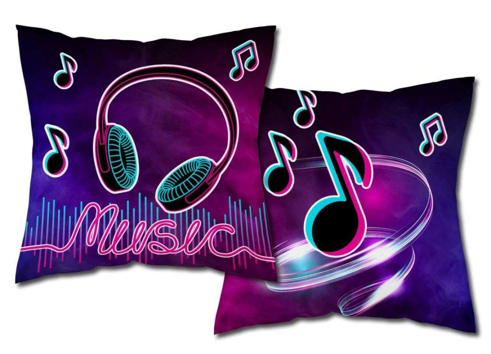 Detexpol Povlak na polštářek Music Noty Svítící  Bavlna, 40/40 cm