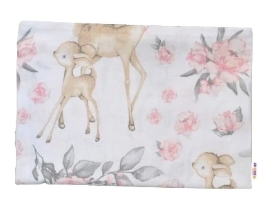 Baby Nellys Povlak na polštářek Srnka a růže Růžový  Bavlna, 40/60 cm