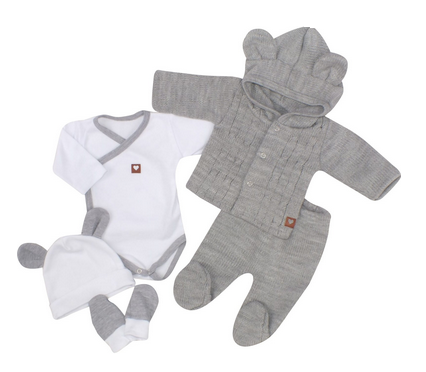 Z&Z 5-dílná kojenecká soupravička Pletená do porodnice Šedá/bílá,  vel.62