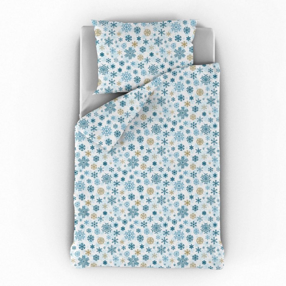 Kvalitex Vánoční povlečení 140x200, 70x90cm VLOČKY modrobéžové