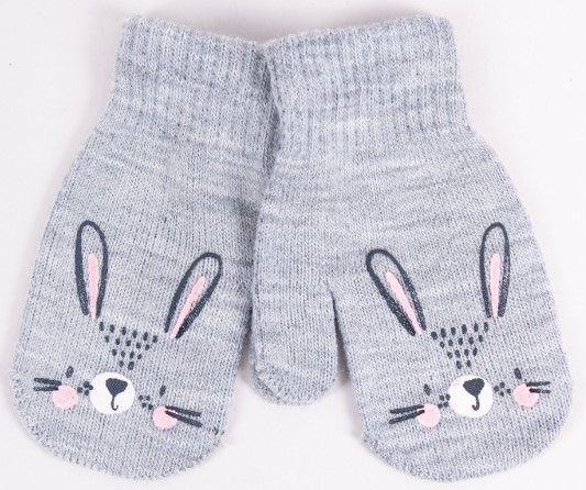 YO! Zimní dívčí rukavičky se šňůrkou Králíček Šedá  80/92