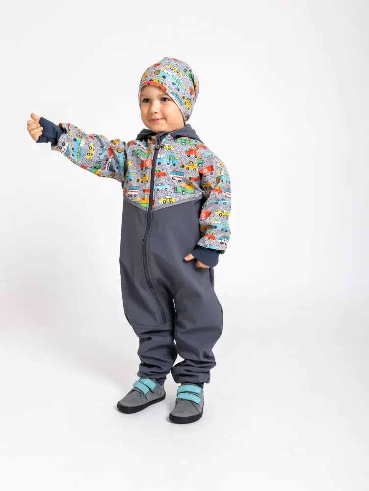 Unuo Batolecí softshellová kombinéza s fleecem Mini Tm.šedá ZOO na výletě 98/104