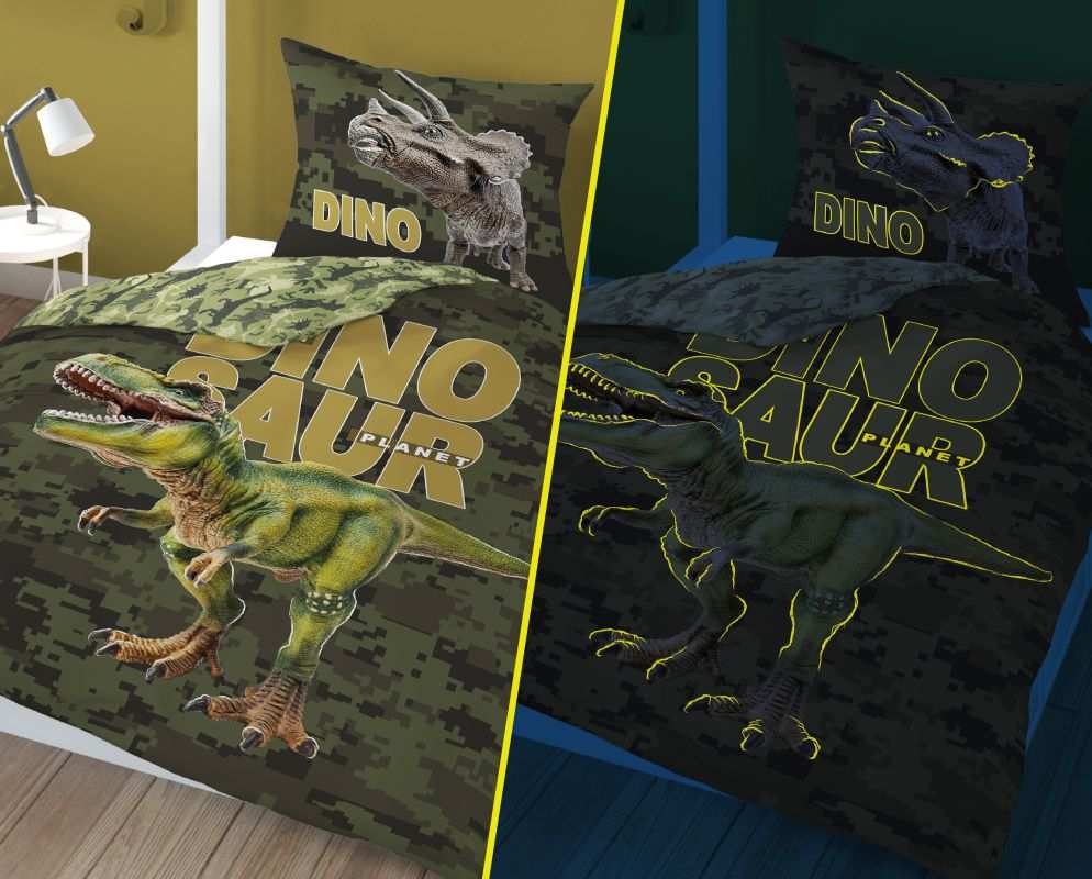 Detexpol Povlečení Dinosaur Army Svítící Bavlna, 140/200, 70/80 cm