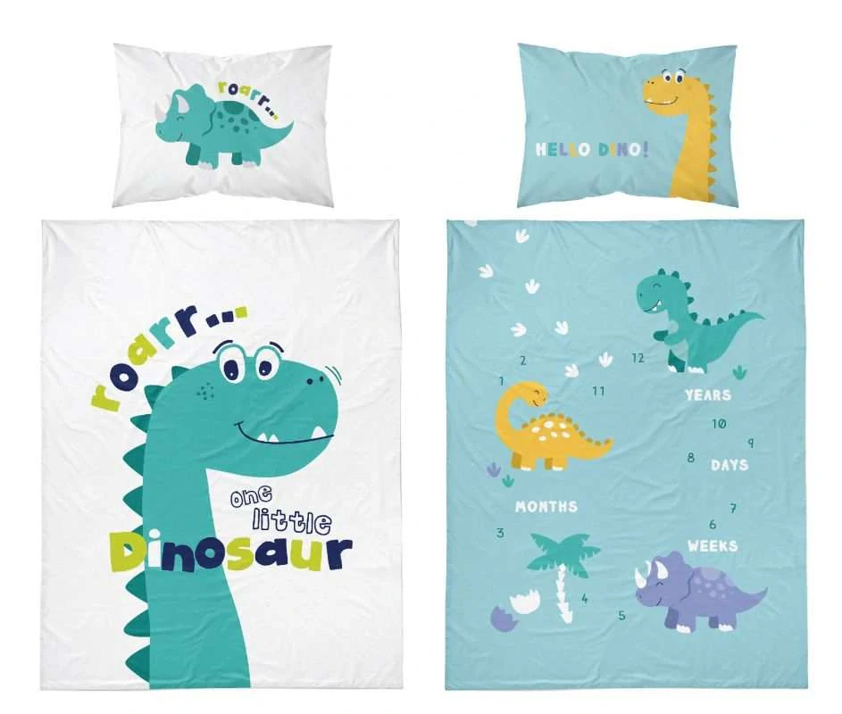 DETEXPOL Povlečení do postýlky Little Dino blue Bavlna, 100/135, 40/60 cm
