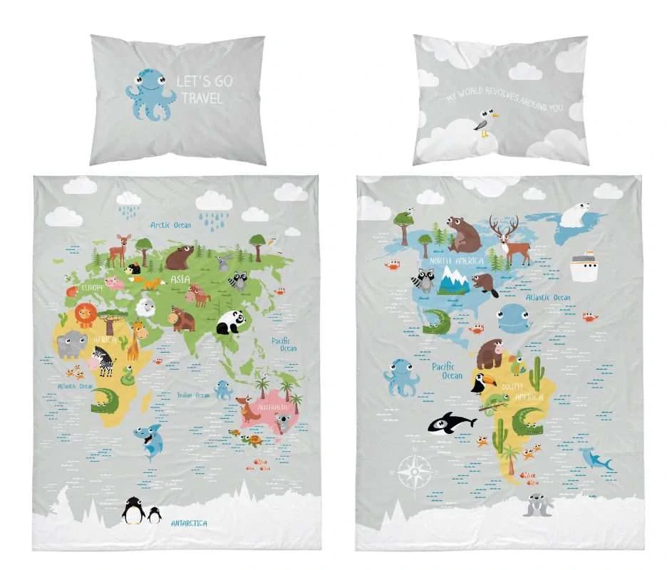 DETEXPOL Povlečení do postýlky Mapa grey Bavlna, 100/135, 40/60 cm