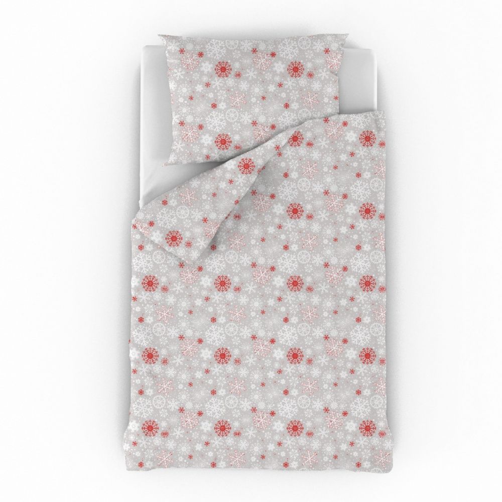 Kvalitex Vánoční povlečení 140x220, 70x90cm VLOČKY červenošedé