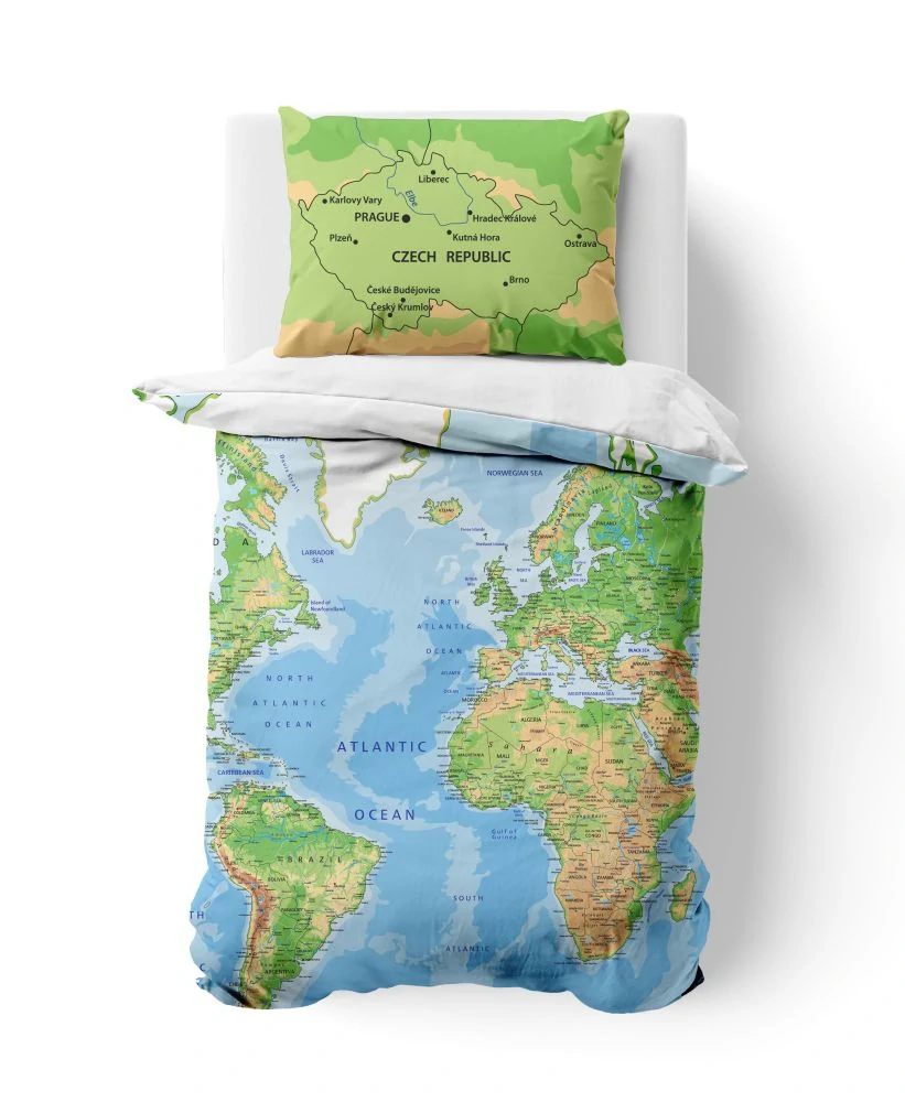 Kvalitex 3D povlečení 140x200, 70x90cm Mapa světa