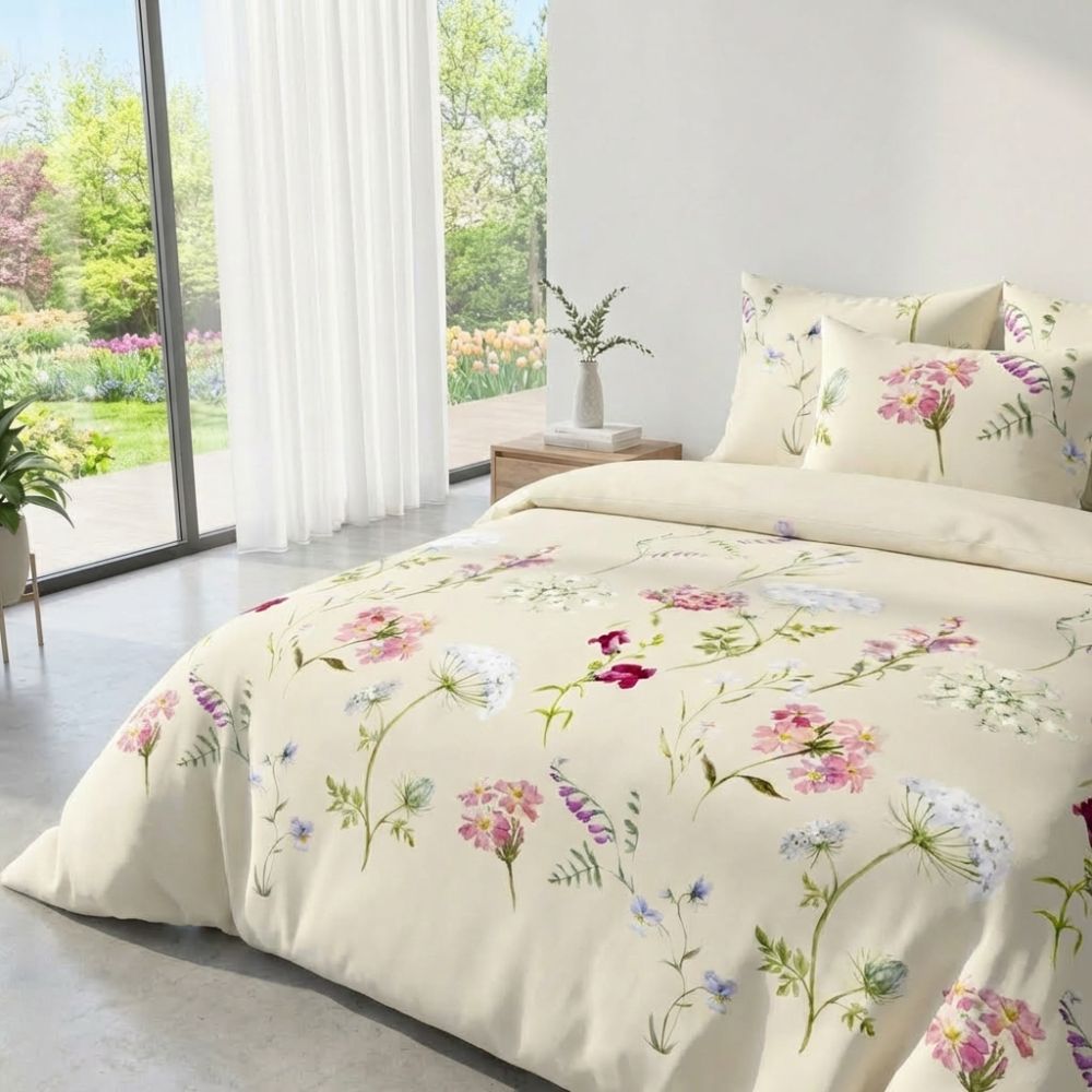 Kvalitex Bavlněné povlečení DELUX BOTANICA smetanová, 1x 140/200, 1x 70/90cm