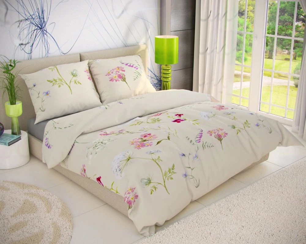 Kvalitex Klasické bavlněné povlečení DELUX 140x200, 70x90cm BOTANICA smetanová