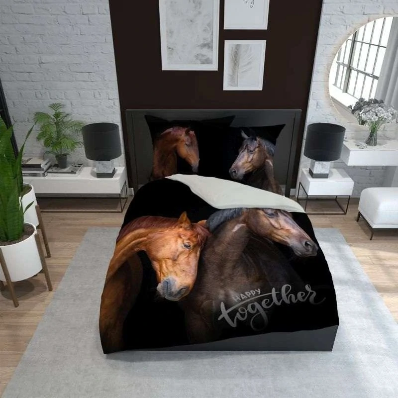 DETEXPOL Francouzské povlečení Koně Happy together  Bavlna, 220/200, 2x70/80 cm