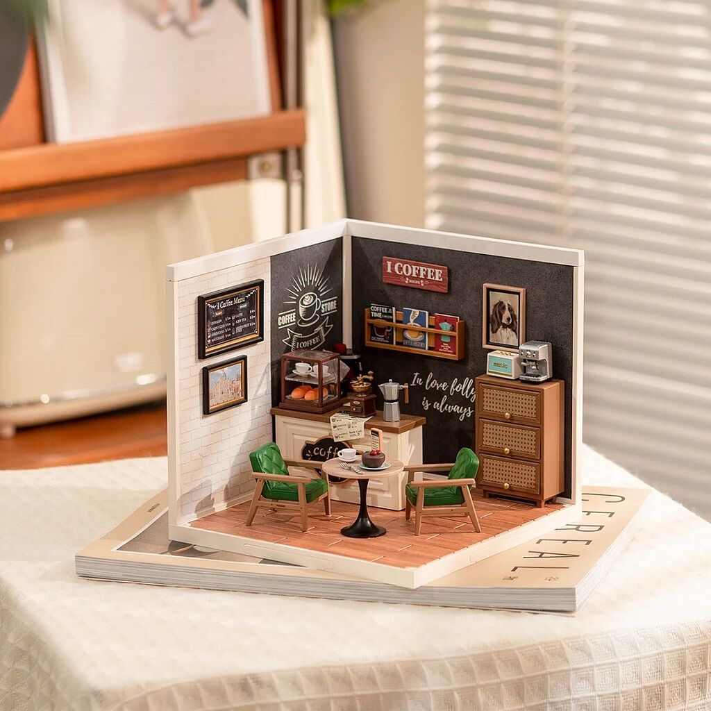 RoboTime 3D dřevěná skládačka Miniatura domečku Kavárna inspirací