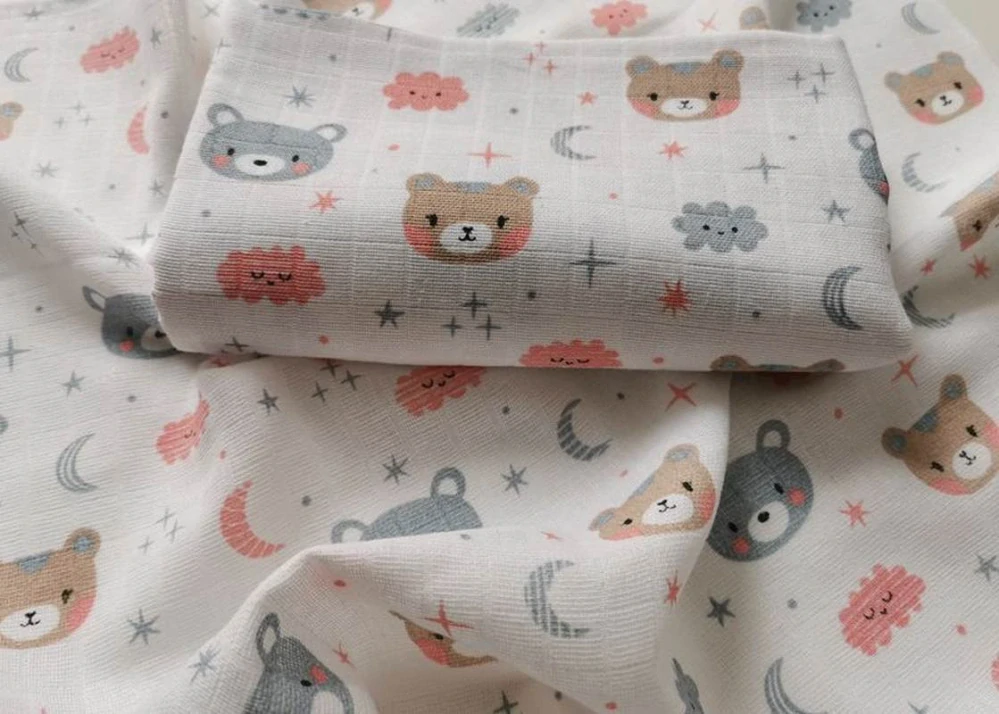 PREM Zavinovací předepraná plena s potiskem Méďa mráček  Bavlna - předepraná, 120/120 cm