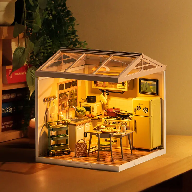 RoboTime 3D dřevěná skládačka Miniatura domečku Kuchyňka Happy Meals