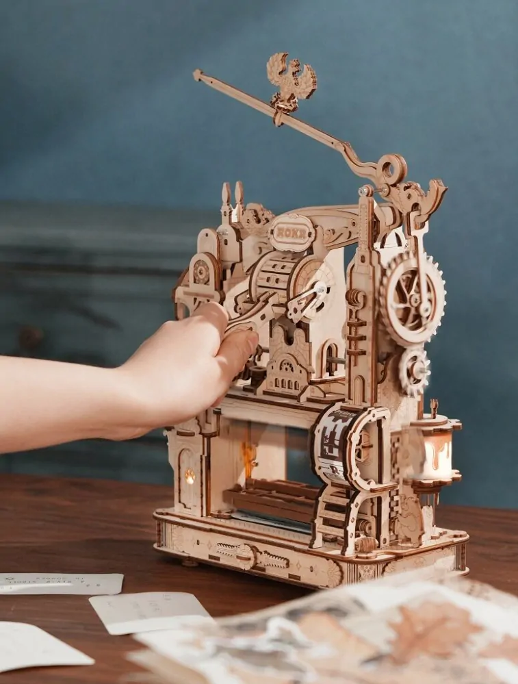 RoboTime 3D dřevěná mechanická skládačka Tiskařský lis