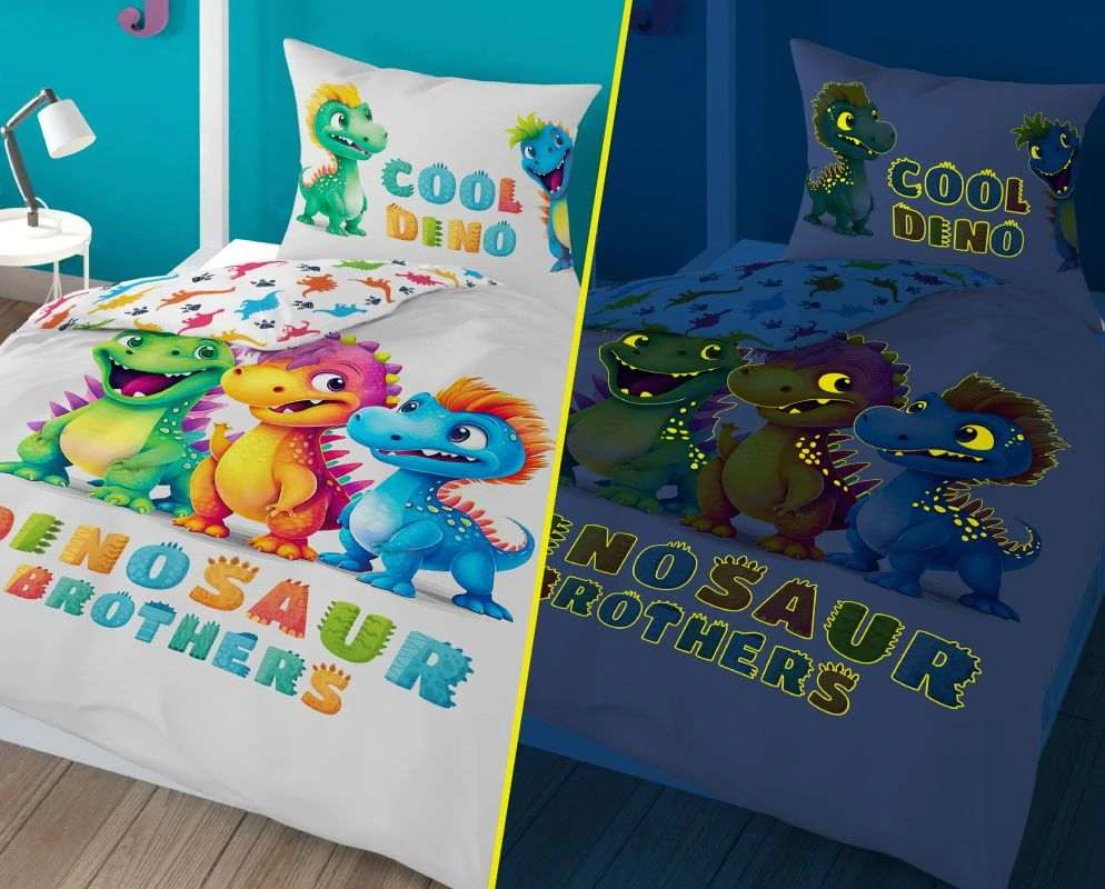 Detexpol Povlečení Dinosaur Brothers Svítící Bavlna, 140/200, 70/80 cm