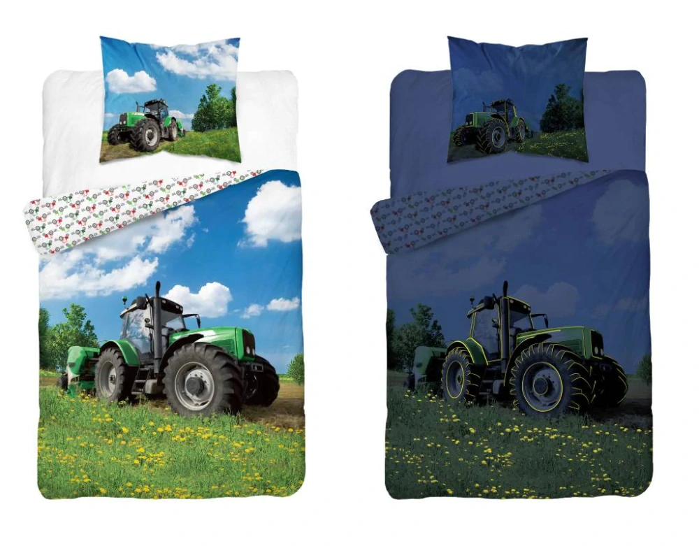 DETEXPOL Povlečení Traktor na louce svítící Bavlna, 140/200, 70/80 cm