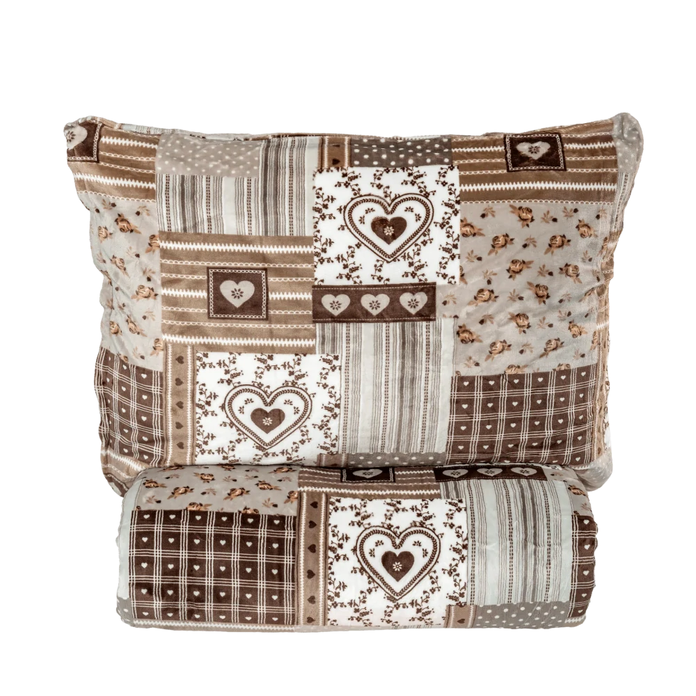 Kvalitex Mikroplyšové povlečení 140x200, 70x90cm Patchwork béžový