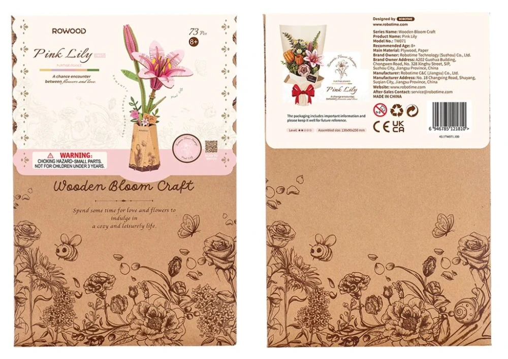 RoboTime 3D dřevěná skládačka Růžová lilie