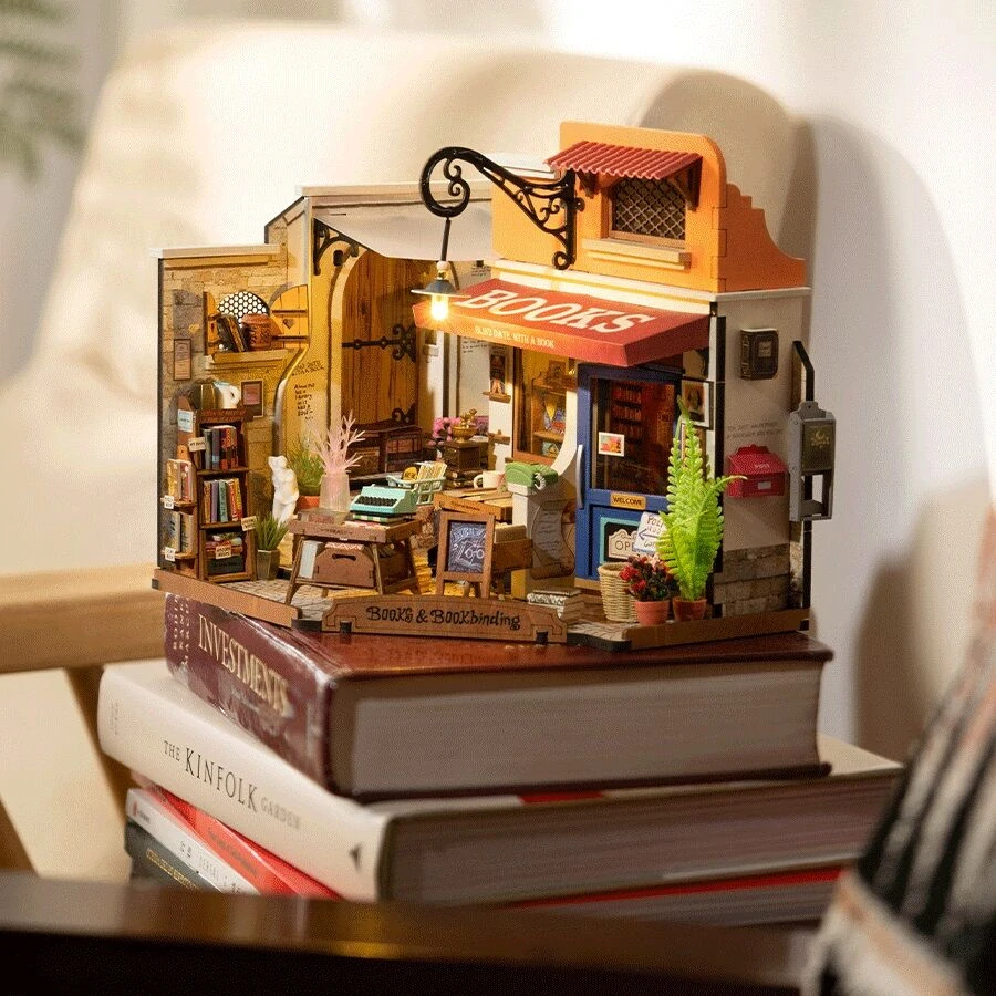 RoboTime 3D dřevěná skládačka Miniatura domečku Knihkupectví na rohu