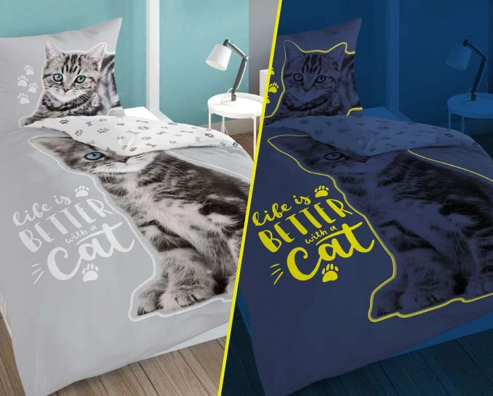 Detexpol Povlečení Koťátko grey svítící Bavlna, 140/200, 70/80 cm