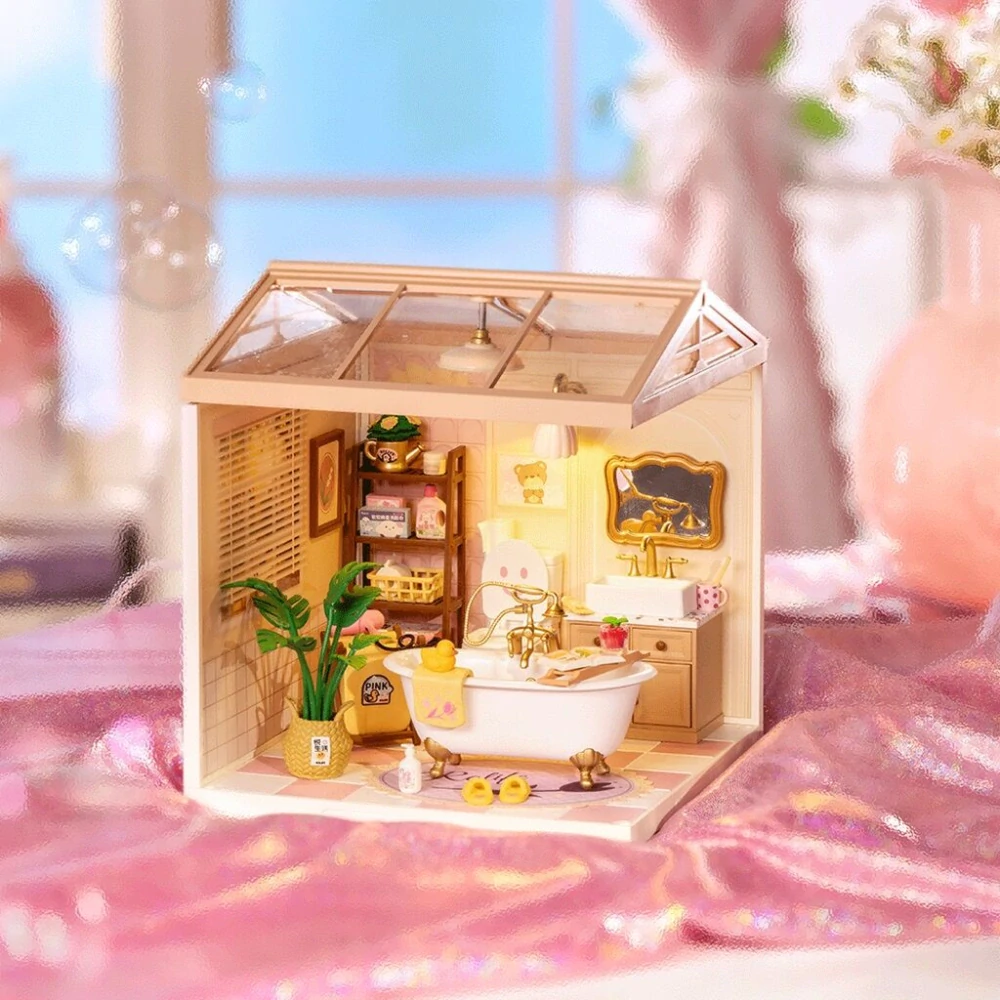 RoboTime 3D dřevěná skládačka Miniatura domečku Dívčí koupelna
