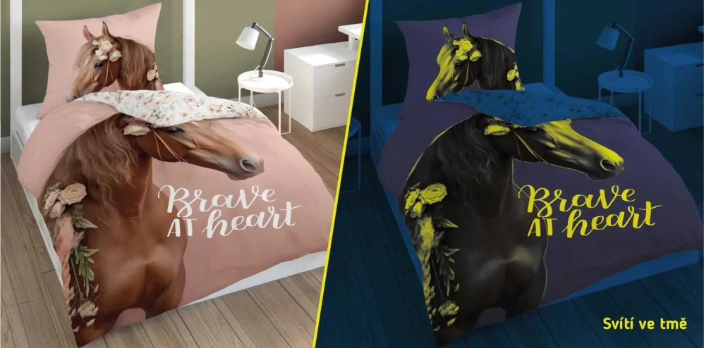 DETEXPOL Povlečení Kůň romantic heart svítící Bavlna, 140/200, 70/80 cm
