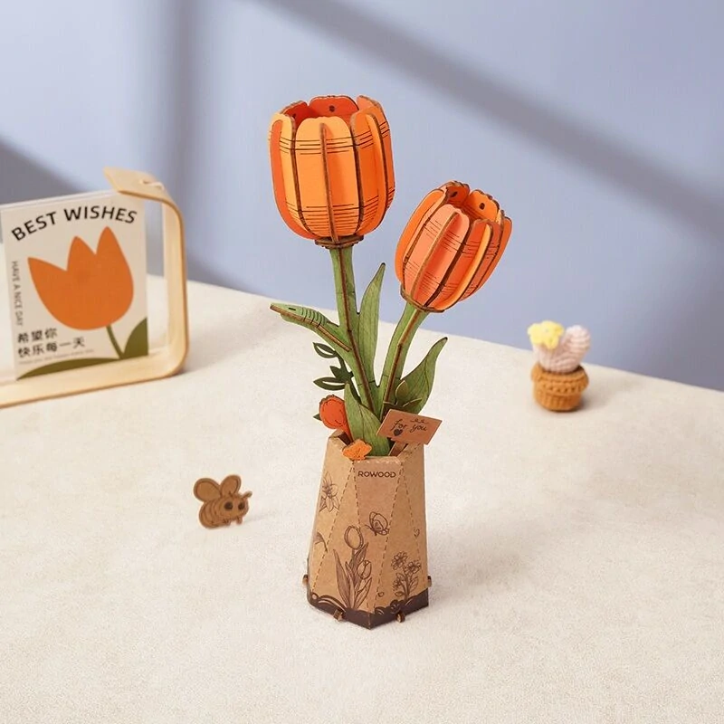 RoboTime 3D dřevěná skládačka Oranžový tulipán