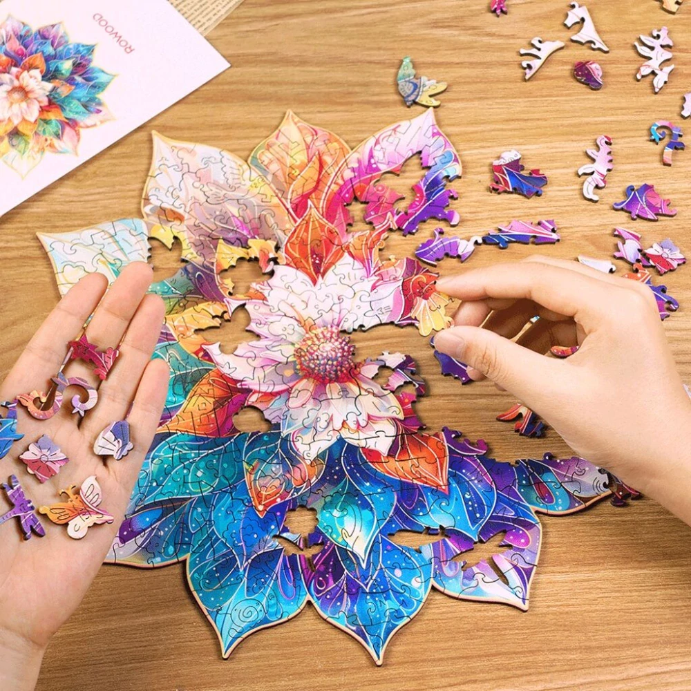 RoboTime Dřevěné puzzle Květinová mandala