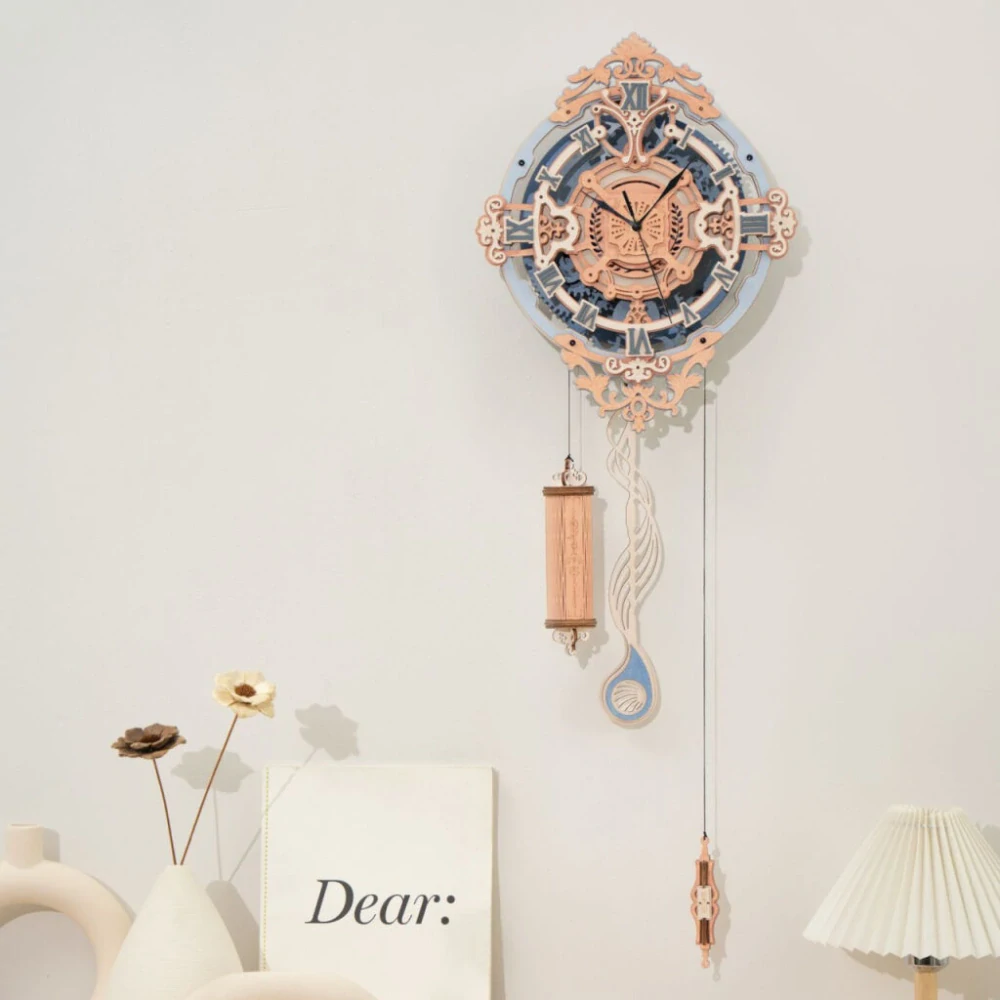 RoboTime 3D dřevěná mechanická skládačka Nástěnné hodiny