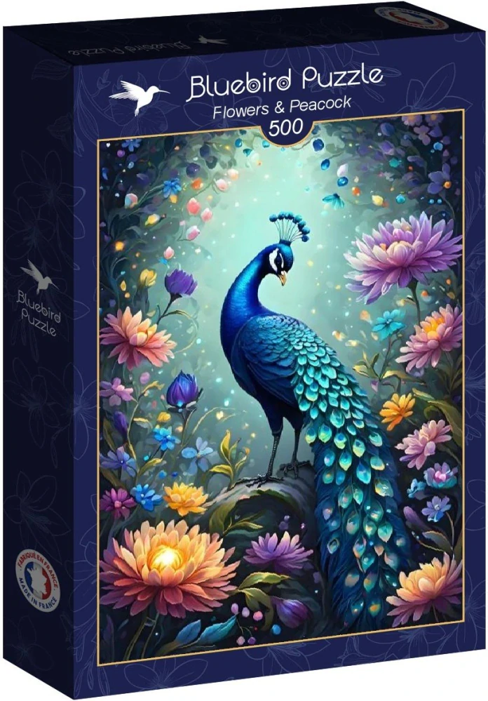BLUEBIRD Puzzle Květiny a páv 500 dílků