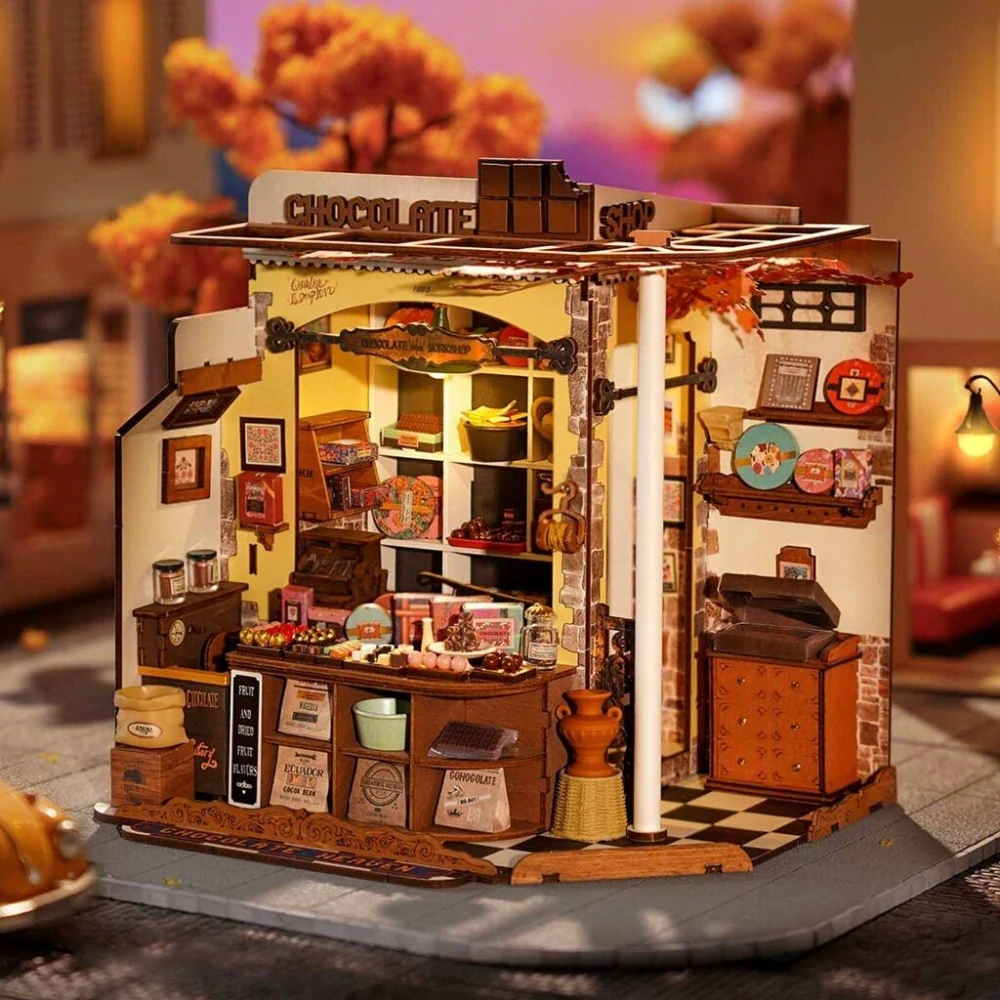 RoboTime 3D dřevěná skládačka Miniatura domečku Henryho čokoládovna