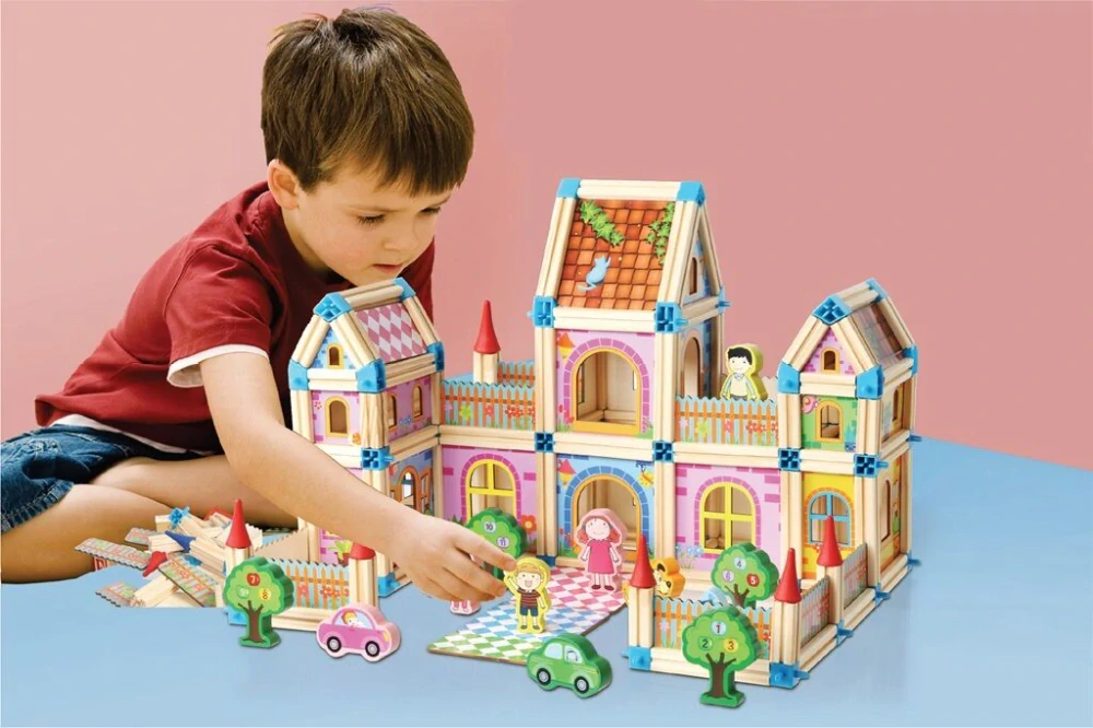 2Kids Toys Dřevěná stavebnice Zámek barevný