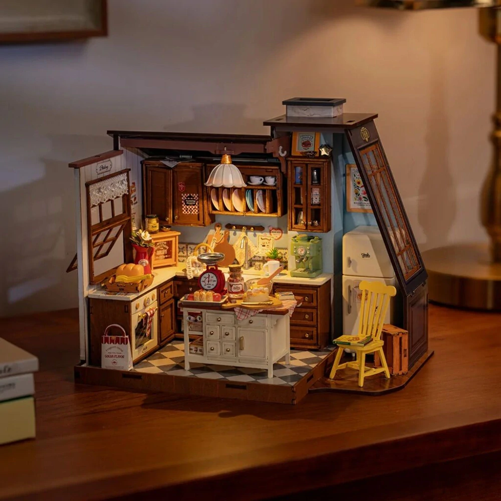RoboTime 3D dřevěná skládačka Miniatura domečku Kuchyně plná vůní