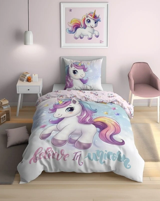 DETEXPOL Povlečení Jednorožec Believe  Bavlna, 140/200, 70/80 cm