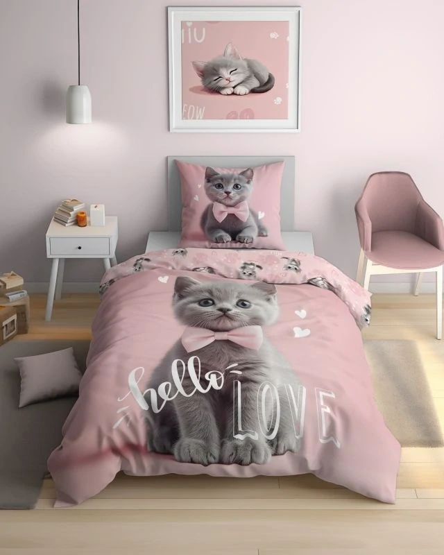 DETEXPOL Povlečení Kotě hello love Bavlna, 140/200, 70/80 cm